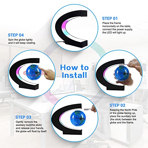Flagest Magnetic Levitation Floating Globe, Levitating C Shape Globe with LED Lights for Education Home Office Desk Bookshelf Decor, Holiday Anniversary Creative Gift(3.3 Inches) - color: Blue