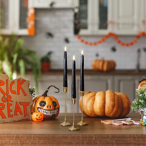 Stmarry Black Flameless Taper Candles with Remote and Timer - 9.65 Inch Real Wax LED Candlesticks - Wax Drip Battery Operated Halloween Taper Candles with 3D Flickering Flame Halloween Decor, 6 Pack - color: Black, size: 6 Pack