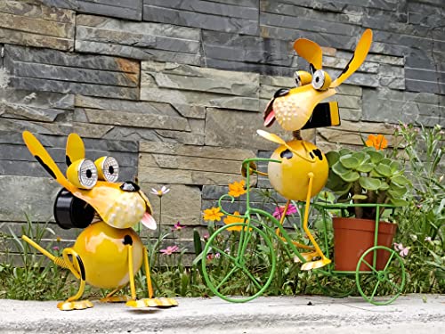 Dog Solar Lights Outdoor Cycling Plant Stand,Yard Art Metal Dog Statues,Outdoor Funny Statue for Garden Decor Yard Lawn Ornaments - style: Bike Dog