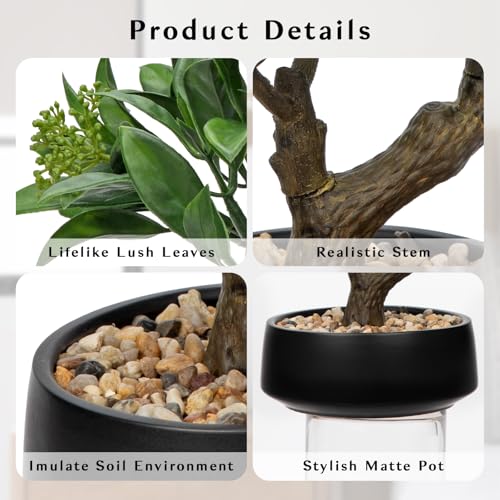 Artificial Bonsai Tree, Small Bay Laurel Bonsai Tree 13" Indoor Bonsai Tree Fake Potted Plant Decorative Fake Desk Plant Decor with Ceramic Pot for Home Office Living Room Bedroom Bathroom Table Shelf - style: Japanese