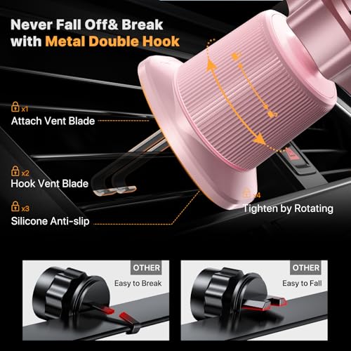 Miracase Phone Holders for Your Car with Metal Hook Clip, Cell Phone Mounts Air Vent Cell Phone Stand Car Mount, Universal Automobile Cradle Fit for iPhone Android and All Smartphones (Pink) - color: Pink, size: 1 Pack