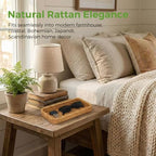 Small Rattan Serving Tray, Natural Wicker Decorative Tray for Trinket Ring Cosmetic, Rectangular Keys Basket Jewelry Perfume Trays for Coffee Table Entryway Living Room(10" × 5.1") - style: S (10" × 5.1")