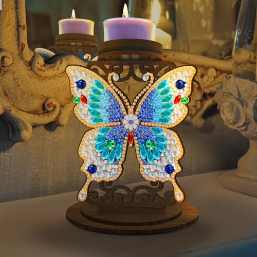 BAYUNOE 2Pcs DIY Candlestick Holders Wooden Desktop Diamond Art Painting Candle Holder Double-Sided Diamond Vintage Modern Decorative for Table Mantel Wedding Dinning Party-03 - color: 2pcs-03