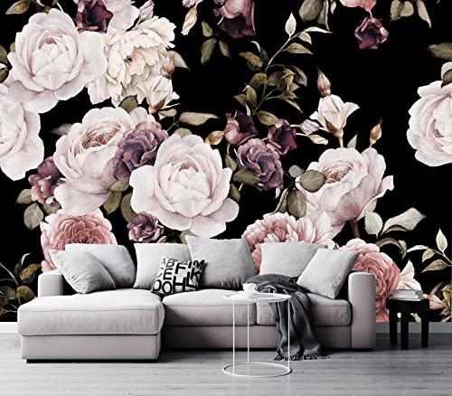Peony Flowers Wall Mural - Purple Flower Wallpaper, Rose Mural - 158" x 110" (Not Self-Adhesive) - color: Murals-01, size: 158" x 110"