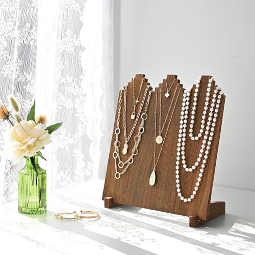 MOOCA Portable Wooden Necklace Jewelry Stand, Display Up to 12 Necklaces Storage Holder, Jewelry Display Stand, Brown Color - color: Brown, 12 Necklaces