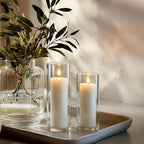 24 Pcs White Pillar Candles and Glass Candle Holders Cylinder Candle Vases for Pillar Candles Hurricane Candle Holders Set for Wedding Party, Event, Home Office Decor - size: 12 set