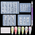 Laza 4pcs Silicone Nail Art Molds, Acrylic 3D Spring Summer Flower Nail Charms Molds Clear Modeling Templates Silicone Flowers Pattern Nail Tools with Sculpture Pen for Salon Nail Design - color: Flowers