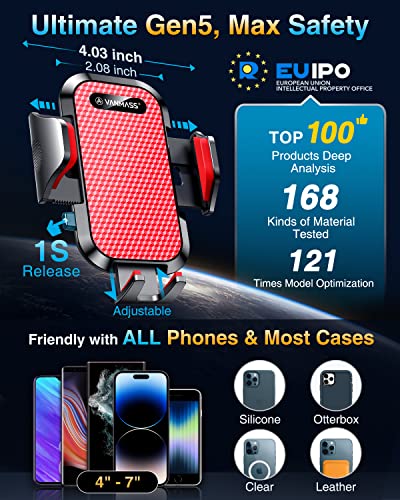 VANMASS [True Military-Grade] Car Phone Holder [Best Suction & Clip] Cell Phone Mount for Dashboard Windshield Vent Truck Cradle Dash Stand for iPhone 15 Pro Max 14 13 12 Android, Red - color: Red