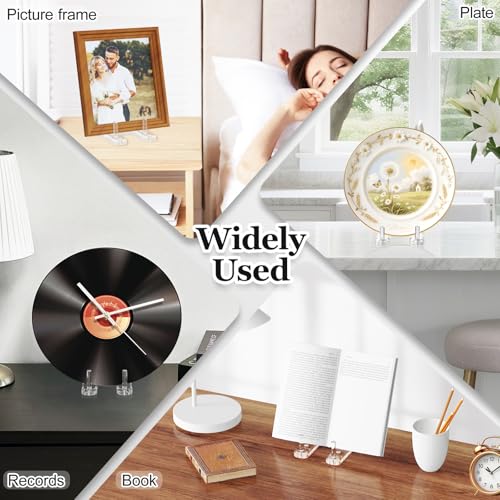 Plate Stands for Display, 1 Pack Clear Acrylic Display Easel with Adjustable Pegs for Decorative Plate, Books, Records, Plaque, Picture Frame, Platter Tabletop Art (1-Pack)