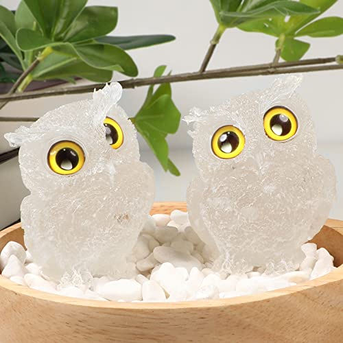 mookaitedecor Rock Quartz Owl Statue Sculpture Stone, Carved Animals Night Owl Figurine Crystal Ornament for Desktop Office Home Decor - color: White, size: 2.36 inch