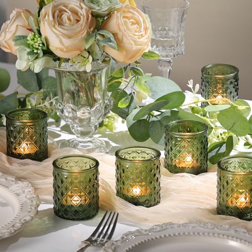 36 Pcs Green Votive Candle Holders, Green Tea Light Holders for Wedding and Baby Shower Table Decor, Glass Candle Holders for St. Patrick's Day Table Decor, Vintage Parties and Gifts - color: Green