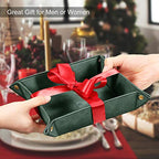 SITHON Valet Tray Desktop Storage Organizer – Premium PU Leather Catchall Bedside Vanity Tray Nightstand Caddy Holder for Keys, Phone, Wallet, Coin, Valentine's Day Gift, Dark Green - color: Dark Green