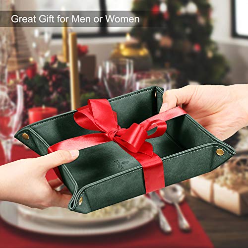 SITHON Valet Tray Desktop Storage Organizer – Premium PU Leather Catchall Bedside Vanity Tray Nightstand Caddy Holder for Keys, Phone, Wallet, Coin, Valentine's Day Gift, Dark Green - color: Dark Green