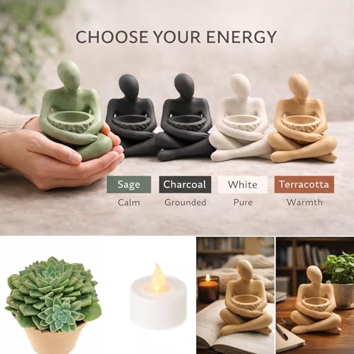 5.5 Inch Modern Sitting Sculpture Minimalist Statue with Bowl Contemporary Home Decor Accent for Living Room, Entryway, Shelf Styling