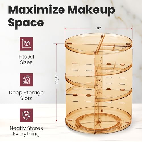 Masirs 360 Rotating Makeup Organizer - Adjustable Shelf Height and Fully Rotatable - The Perfect Round Spinning Cosmetic Organizer for Bedroom Dresser or Vanity Countertop Storage (Brown) - color: Brown