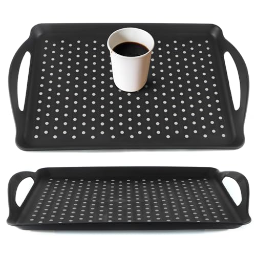 MDLUU Non-Slip Serving Tray with Handles, Food Serving Platter, Set of 2, Black - color: Black