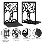 2 Pcs Black Bookends, Sturdy Metal Bookends for Shelves Decorative Book Organizer with Unique Tree Design for Home Library Office Desk - style: Abstract Tree