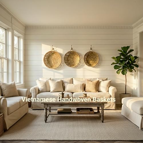 Handwoven Bamboo Basket Set of 3, Decorative Wall Basket, Boho Woven Basket Decor, Round Serving Basket for Bread & Fruit, Artisan Bamboo Storage + Tongs & Brush - style: Handwoven Bamboo Basket – Decorative Flower Weave