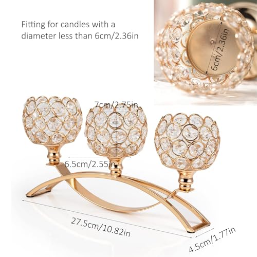 VINCIGANT Gold Candle Holders for Table Centerpiece, 3 Arms Metal Candelabra Candlestick Holders for Home Decor, Wedding, Dinning, Party, Anniversary,Christmas Halloween Decorations - size: 1 Piece 5.5" tall