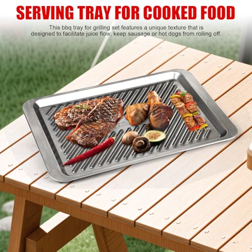 Grilling Prep and Serve Trays, Set of 3 Stackable Stainless Steel BBQ Trays with Cutting Board, Deep Marinating Container, Serving Platter for Plating Food, BBQ Prep Tub for Marinating Meats - style: Deep Prep Trays with Cutting Board
