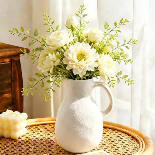Ceramic Flower Vase 8 inch White Farmhouse Vase with Handles for Home Decor Vintage Rustic Decorations for Bathroom, Living Room, Entryway, Wedding - color: 8 Inch-white