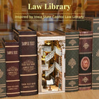 MiniCity DIY Book Nook Kit for Adults, 3D Wooden Puzzle Bookend Bookshelf Insert Decor with LED Light and Dust Cover (Law Library) - style: Law Library