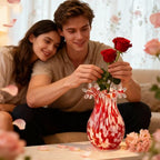 QFkris Hand Blown Glass Vase for Flowers, 8 Inch Red Crystal Bubble Flower Vases for Bouquet Home Decor Decorative Centerpieces, Unique Gift for Mom, Her, Lover - style: Bubble