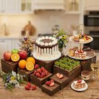 8 PCS Wooden Buffet Risers, Nesting Rustic Wood Display Stands, Multi-Size Dessert Table Display Set for Catering, Wedding & Party Events