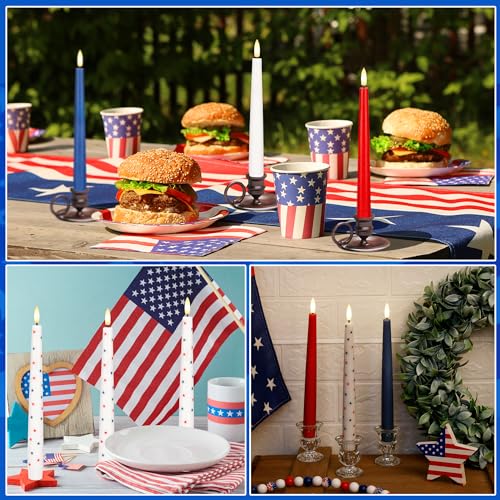 4th of July Candles, Flameless Taper Candles with Remote, 9.6" Red White and Blue Star Candles, Real Wax Flickering Independence Flameless Candles, Patriotic Candles, Battery Candles, Set of 3 - color: Patriotic White