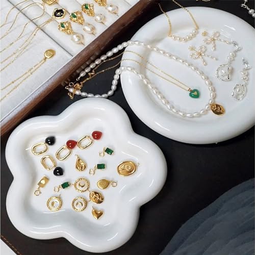 Small Ring Holder Dish, Ceramic Jewelry Dish Tray, Flower Shape Jewelry Tray for Women, Room Decor Aesthetic Trinket Dish, Wedding Engagement Jewelry Plate Bowl for Earrings Keys Perfume Gift