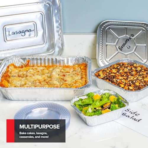 Disposable Foil Pans with Lids (Set of 40) Heavy Duty Aluminum Pans with Lids (20) 9x13, (10) 8x8, (10) 1-Lb Baking Tins with Covers for Cooking, Heating, Holiday Dinner Meals, Stock Your Home - size: Assorted 40 Pack w/ Lids