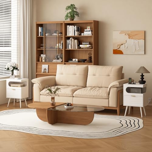 Veegle Nightstand,Modern Bedside Table with Storage Drawer and Open Wood Shelf, Accent Night Stand with Solid Wood Legs for Living Room, Bedroom and Small Spaces,Easy Assembly (White) - color: White
