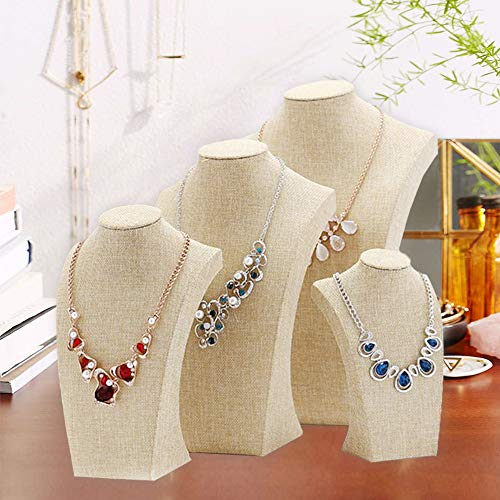 Beige Linen Necklace Display Bust - 15.7" Jewelry Holder for Necklaces, Bracelets, Figure Display Stand (40x23cm) - size: 40X23cm
