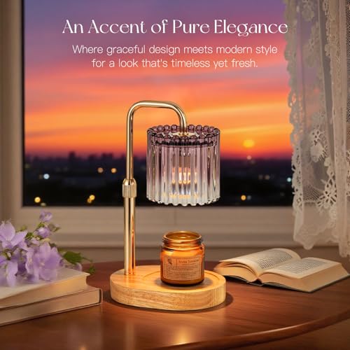 Candeldo Candle Warmer Lamp with Timer: Purple Candle Warming Lamp with 2 Bulbs Height Adjustable Wax Melt Dimmable Bedroom Decor for Women - color: Purple