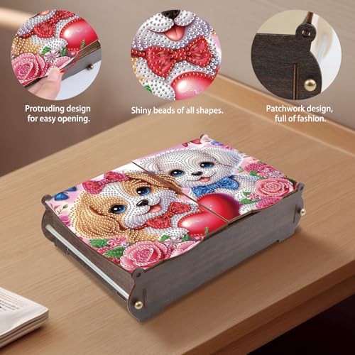 Tontut Diamond Painting Kit Storage Box, Heart Shaped Puppy DIY Multi Functional Handicraft Storage Box, Suitable for Home Office Valentine's Day Holiday Gifts - color: Loving Puppy