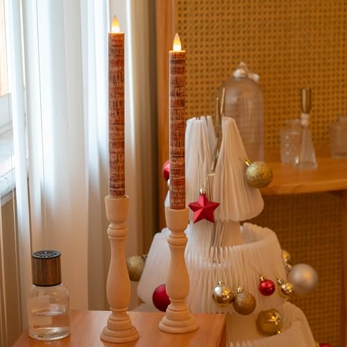 Flameless Taper Candles Flickering with Remote and Timer, 3D Moving Flame Taper Candle Battery Operated to 400 Hours, 9 Inch Window Candles, (Palm Bark) - color: Palm Bark