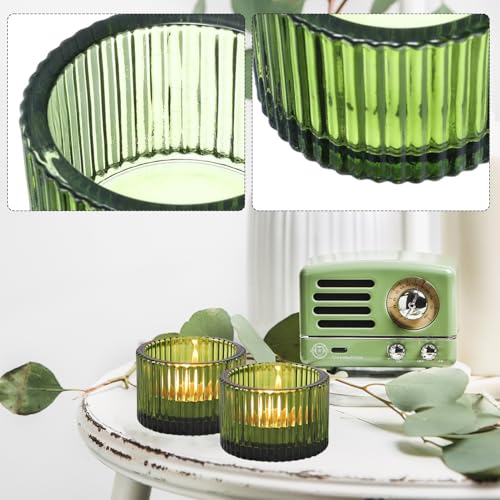2 Pcs Tealight Candle Holder,Votive Candle Holders Glass Candle Holders Tea Lights Candle Holder for Table Centerpiece Decor Party&Home,Wedding Deco (Green) - color: Green