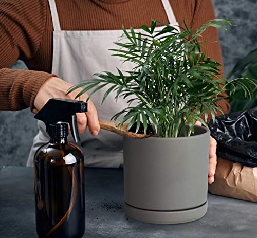 D'vine Dev Set of 2 Plants Pots, 6 Inch Ceramic Planter Pot for Plants with Drainage Hole and Saucer, Speckled Grey, 94-V-C-3 - color: Gray, size: 6 Inch