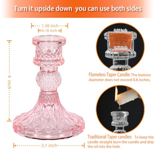 Glass Candlestick Holder,Striped Taper Candle Holders,Set of 6 Candle Stand for Table Centerpieces, Home Decor,Weddings,Festival and Parties (Pink Dimond) - color: Pink Dimond