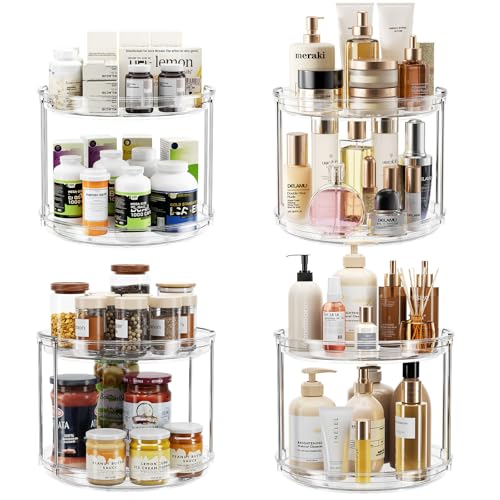 LAMU 4 Pack 2 Tier Lazy Susan Turntable Organizer 9.25'' Rotating Spice Rack Organization for Cabinet, Kitchen, Pantry, Countertop, Bathroom, Vanity, Medicine Cabinet Organizer, Clear - color: Clear, size: 9.25in 4Pack