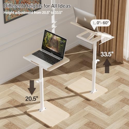 YUHFERA Sofa Armrest Tray Table for Couch - 360° Swivel Height Adjustable End for Small Spaces, Snack Side Table for Bed or Chair with Phone & Tablet Slot (Oak,Angle Adjustable) - color: Fair, size: Angle Tilt