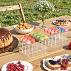 2 Pack Cake Pop Stand with Sticks Kit, Acrylic Lollipop Hold Stand, Clear Cake Pop Display Holder, 15 Holes Candy Pop Holder with 100 Pcs Sticks, 100 Pcs Clear Wrappers, 100 Pcs Gold Twist Ties
