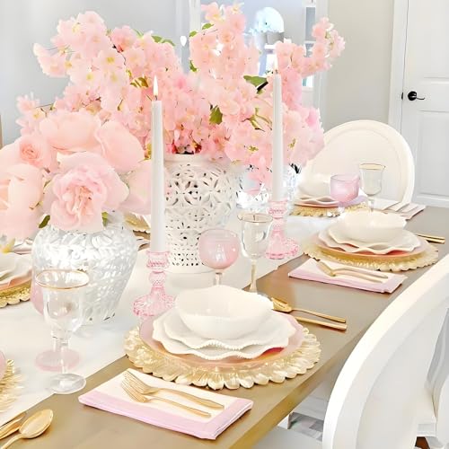 Glass Candlestick Holder,Striped Taper Candle Holders,Set of 6 Candle Stand for Table Centerpieces, Home Decor,Weddings,Festival and Parties (Pink Dimond) - color: Pink Dimond