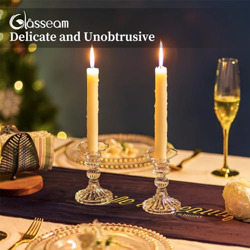 Glasseam Glass Candle Drip Protectors, Set of 24 Clear Bobeches for Candle Stick Holders, Decorative Wax Catchers for Candles, Candle Wax Drip Guard for Taper Candle Holders Bulk Table Decorations - color: Clear, size: Curved-24pcs