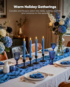 Homemory 6 Pcs Real Wax Blue Flameless Taper Candles with Remote Timer, 9.6 Inches LED Fake Candlesticks, LED Candle with 3D Flickering Flame for Romantic Wedding, Dinner, Xmas Anniversary Decor - style: Coastal - Blue 9.6"