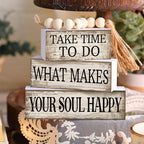 Yuntau 4 Pcs Farmhouse Tabletop Decoration Inspirational Farmhouse Tiered Tray Decor Rustic Retro Wood Bead Garland Take Time to Do What Makes Your Soul Happy Block Centerpiece Sign for Home Shelf - style: Inspirational