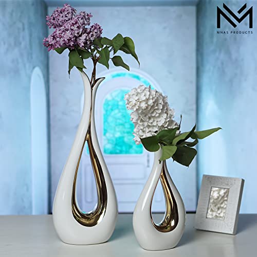 White Ceramic Decorative Vases, Set of 2, Nordic, Modern, Minimalist Design, for Home Decor, Bedroom, Weddings, Restaurants, Office and More