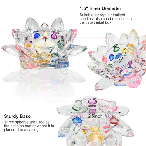 Colorful Crystal Lotus Flower Tealight Candle Holders, 2 Packs, K9 Crystal Material, Candlestick Decor, Glass Tealight Candlestick, Christmas Home Decoration - color: Colorful-2pcs