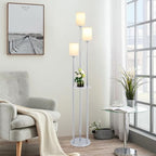 Floor Lamps for Living Room, 3-Lights Modern Floor Lamp with Shelves, Chrome Standing Lamp with Fabric Shade and Foot Switch, Shelf Standing Lamps with Table, Tall Lamps for Bedroom Office - style: Chrome-Fabric Shade