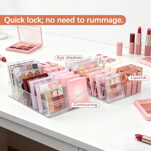 2 Pack Makeup Organizer for Eyeshadow Palette and Lipstick Organizer, 7 Section Divided Makeup Palette Organizer for Lipstick Highlighter, Skincare Cosmetic Display Cases for Bathroom - style: 2-Pack